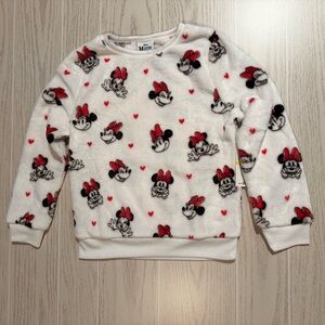 Disney Minnie Mouse Girls Plush Fleece Sweatshirt White Cozy Pullover Size M NEW